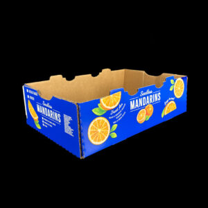 An open top, corrugated box for fresh produce.