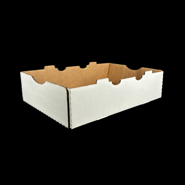 A plain white corrugated box for fresh produce.