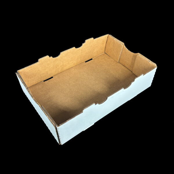 A plain white corrugated box for fresh produce.